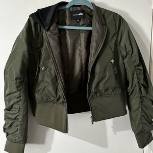 Green & black cropped bomber with hoodie